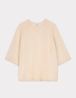 Katoenen trui met korte mouwen en ronde hals - beige