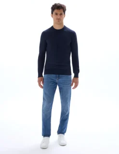 Katoenen trui met ronde hals - marineblauw