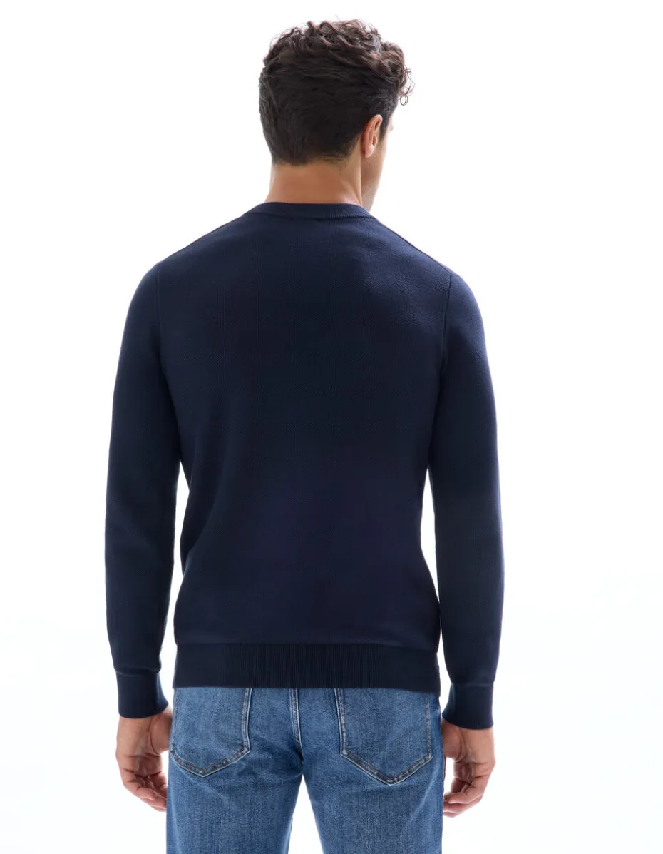 Katoenen trui met ronde hals - marineblauw