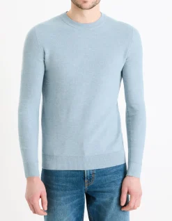 Katoenen trui met ronde hals - blauw