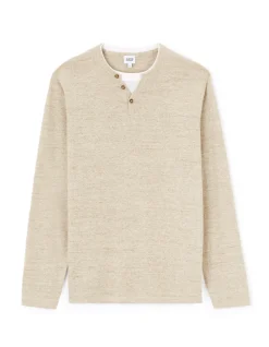 Katoenen trui met Tunesische kraag - beige