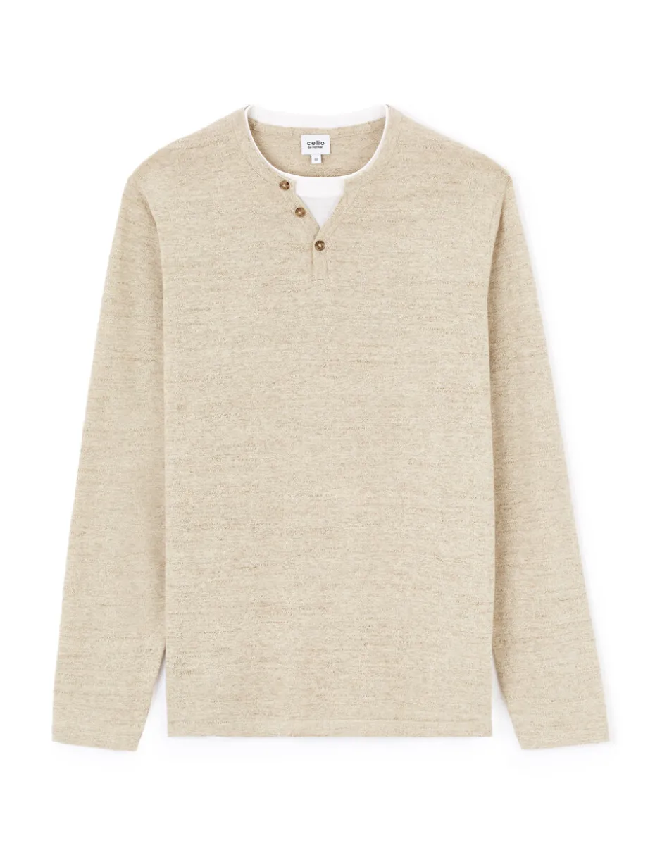 Katoenen trui met Tunesische kraag - beige