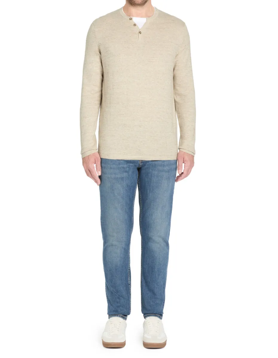 Katoenen trui met Tunesische kraag - beige