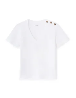 Katoenen T-shirt met knoopjes - wit