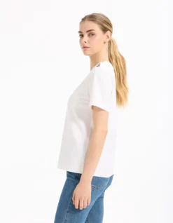 Katoenen T-shirt met knoopjes - wit
