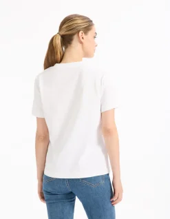 Katoenen T-shirt met knoopjes - wit
