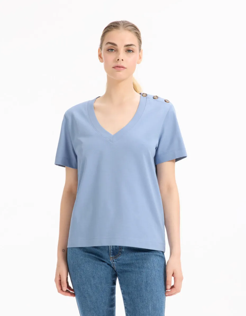Katoenen T-shirt met knopen - blauw