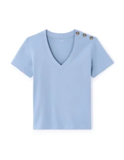 Katoenen T-shirt met knopen - blauw