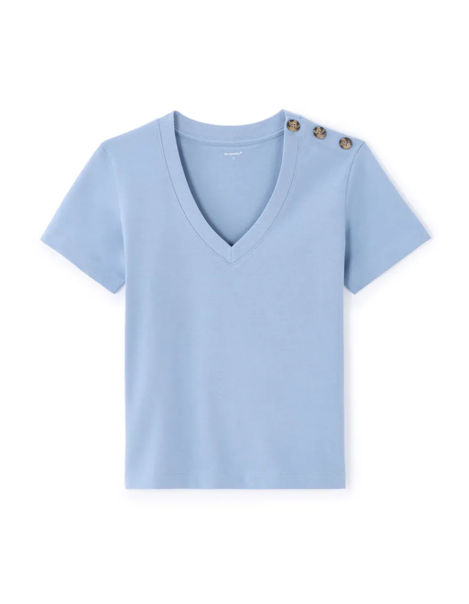 Katoenen T-shirt met knopen - blauw