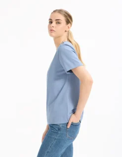 Katoenen T-shirt met knopen - blauw