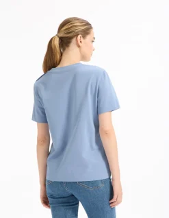 Katoenen T-shirt met knopen - blauw