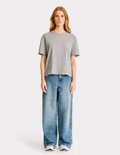 Katoenen T-shirt met ronde hals - lichtgrijs