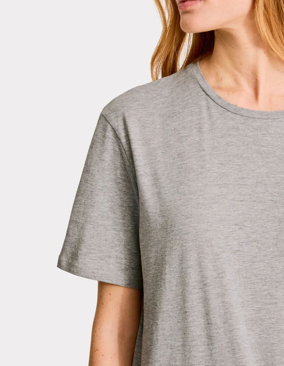 Katoenen T-shirt met ronde hals - lichtgrijs