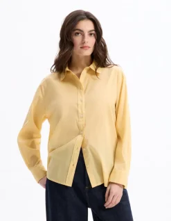 Katoenen voile shirt - geel
