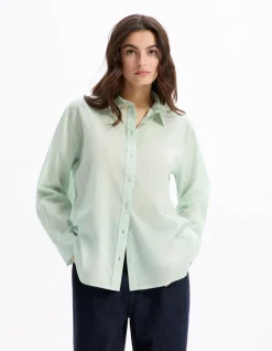 Katoenen voile shirt - groen