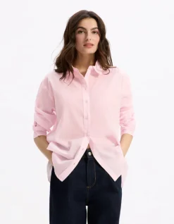 Katoenen voile shirt - roze