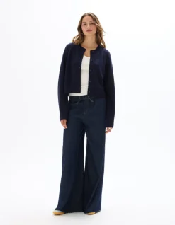 Kort effen gebreid gilet - marineblauw