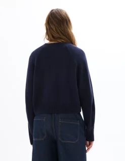 Kort effen gebreid gilet - marineblauw