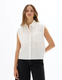 Kort mouwloos boxy shirt - ecru