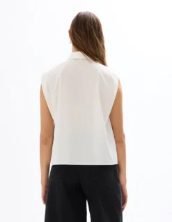 Kort mouwloos boxy shirt - ecru