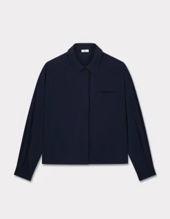 Kort satijnen overhemd - marineblauw