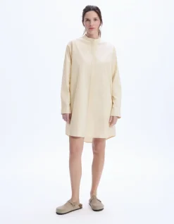 Korte jurk met mandarijnkraag - beige