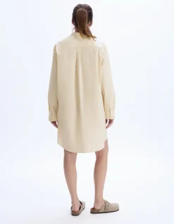 Korte jurk met mandarijnkraag - beige