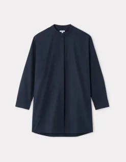 Korte jurk met mandarijnkraag - marineblauw