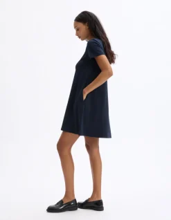 Korte katoenen jurk - marineblauw