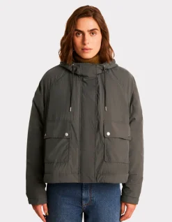 Korte parka met verstelbare capuchon - grijs