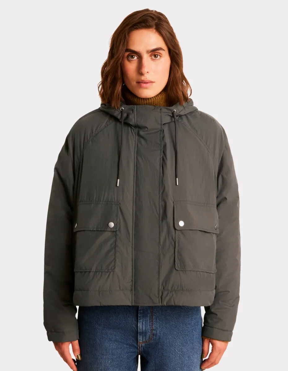 Korte parka met verstelbare capuchon - grijs