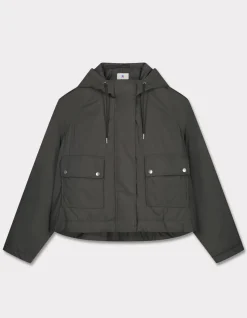 Korte parka met verstelbare capuchon - grijs