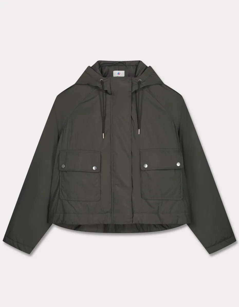 Korte parka met verstelbare capuchon - grijs