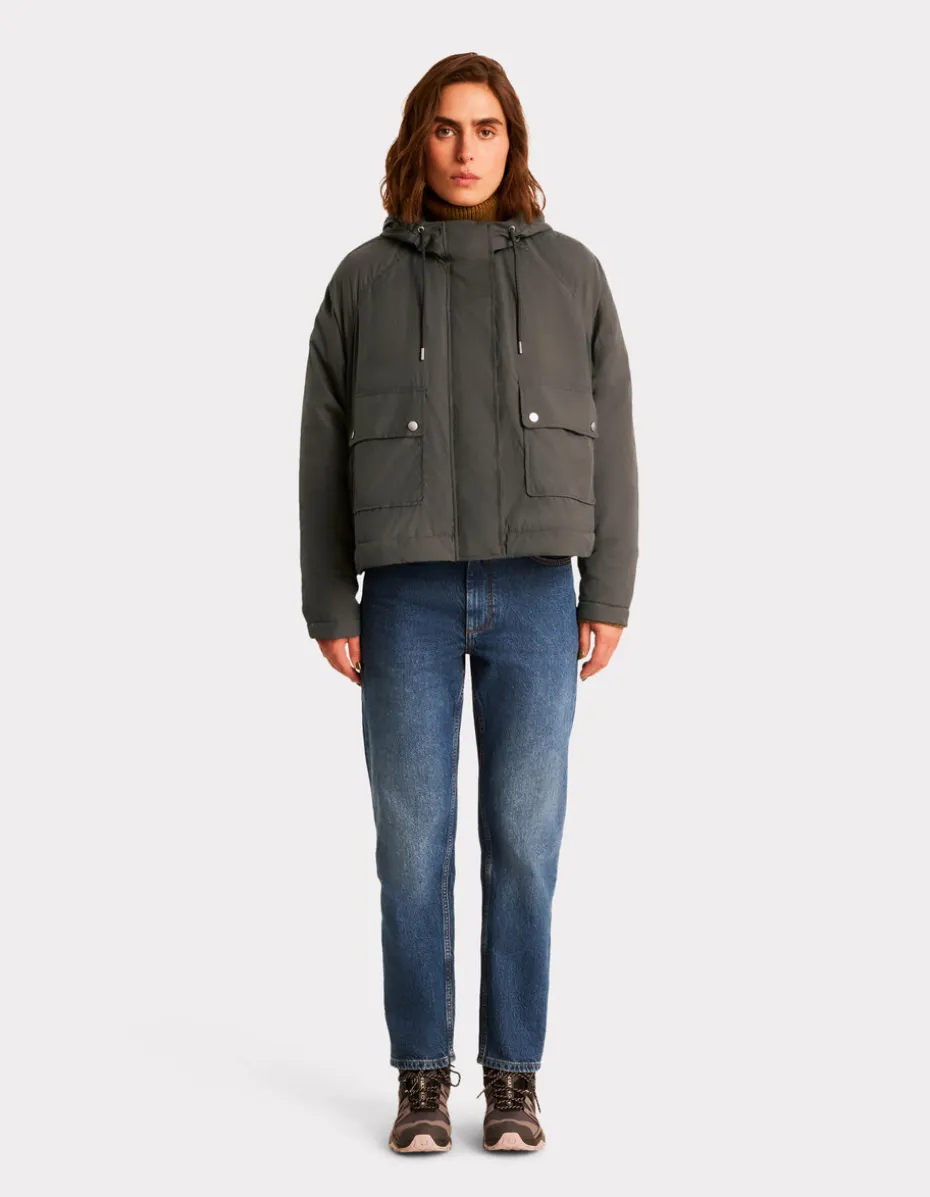Korte parka met verstelbare capuchon - grijs