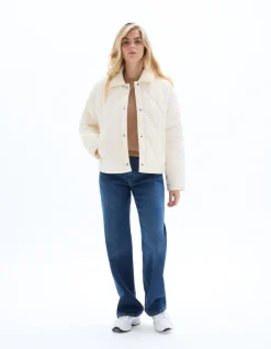 Korte pufferjack met zakken - beige