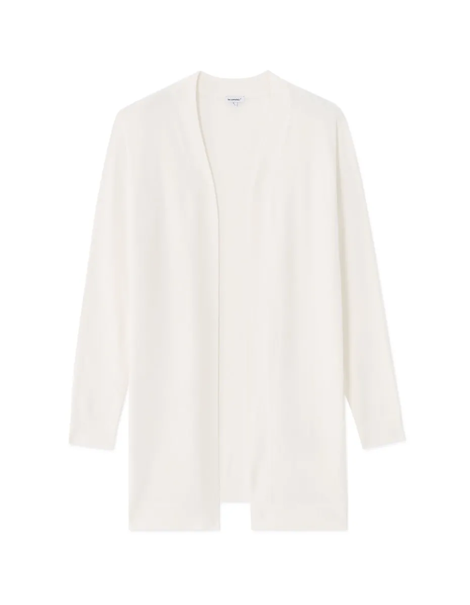 Lang fijngebreid vest - ecru