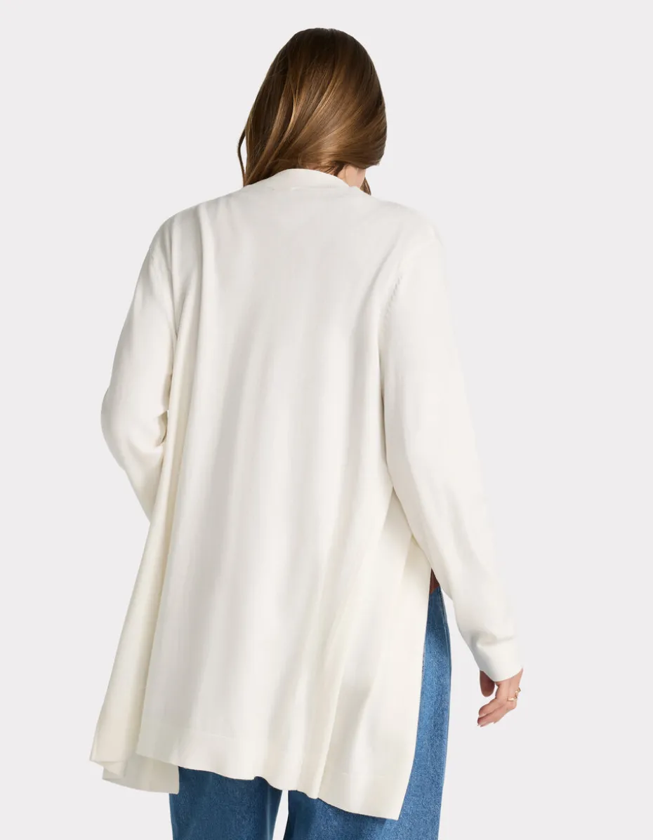 Lang fijngebreid vest - ecru