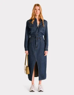Lange denim jurk - blauw