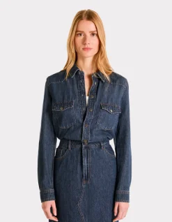 Lange denim jurk - blauw