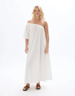 Lange jurk one-shoulder - wit