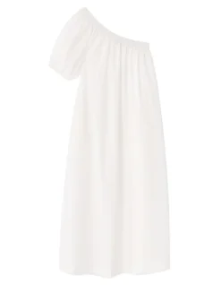 Lange jurk one-shoulder - wit