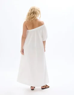 Lange jurk one-shoulder - wit