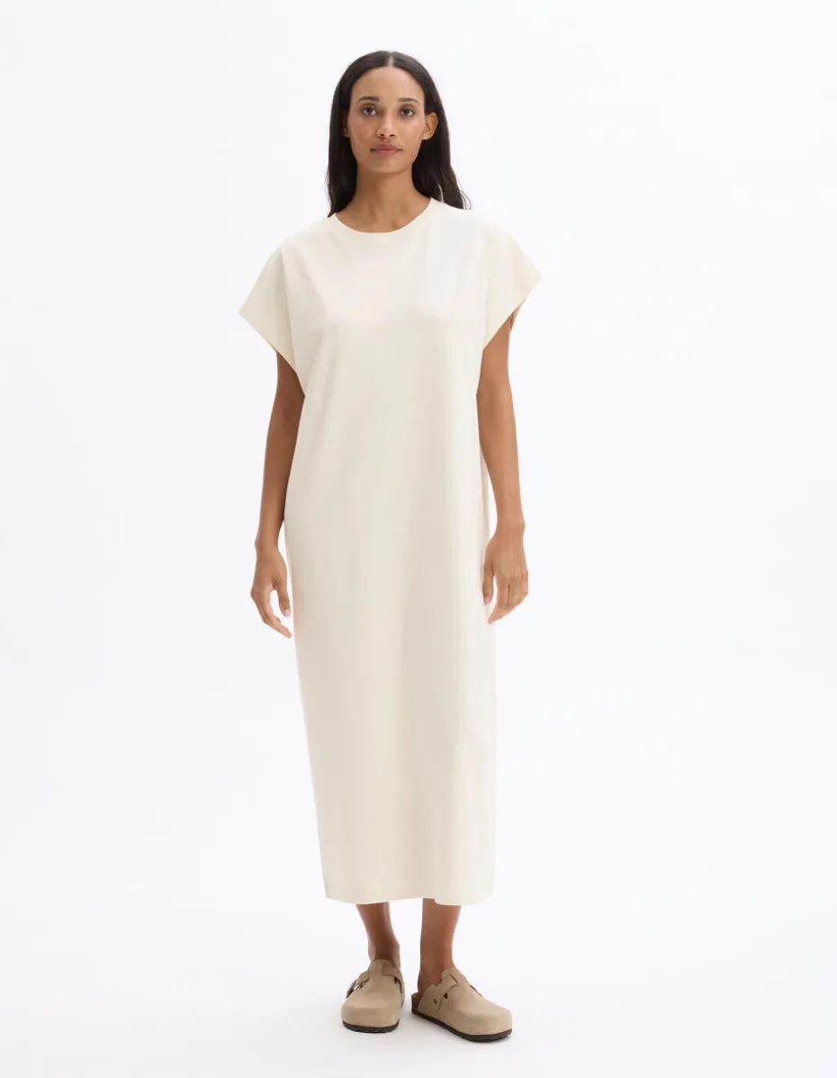 Lange mouwloze katoenen jurk - beige