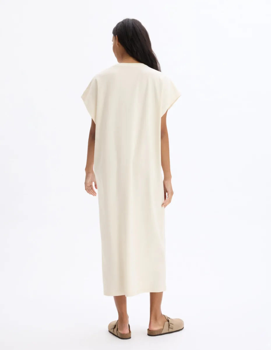 Lange mouwloze katoenen jurk - beige