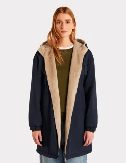 Lange parka met donsvoering - marineblauw