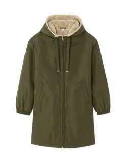 Lange parka met pluizige voering - kaki