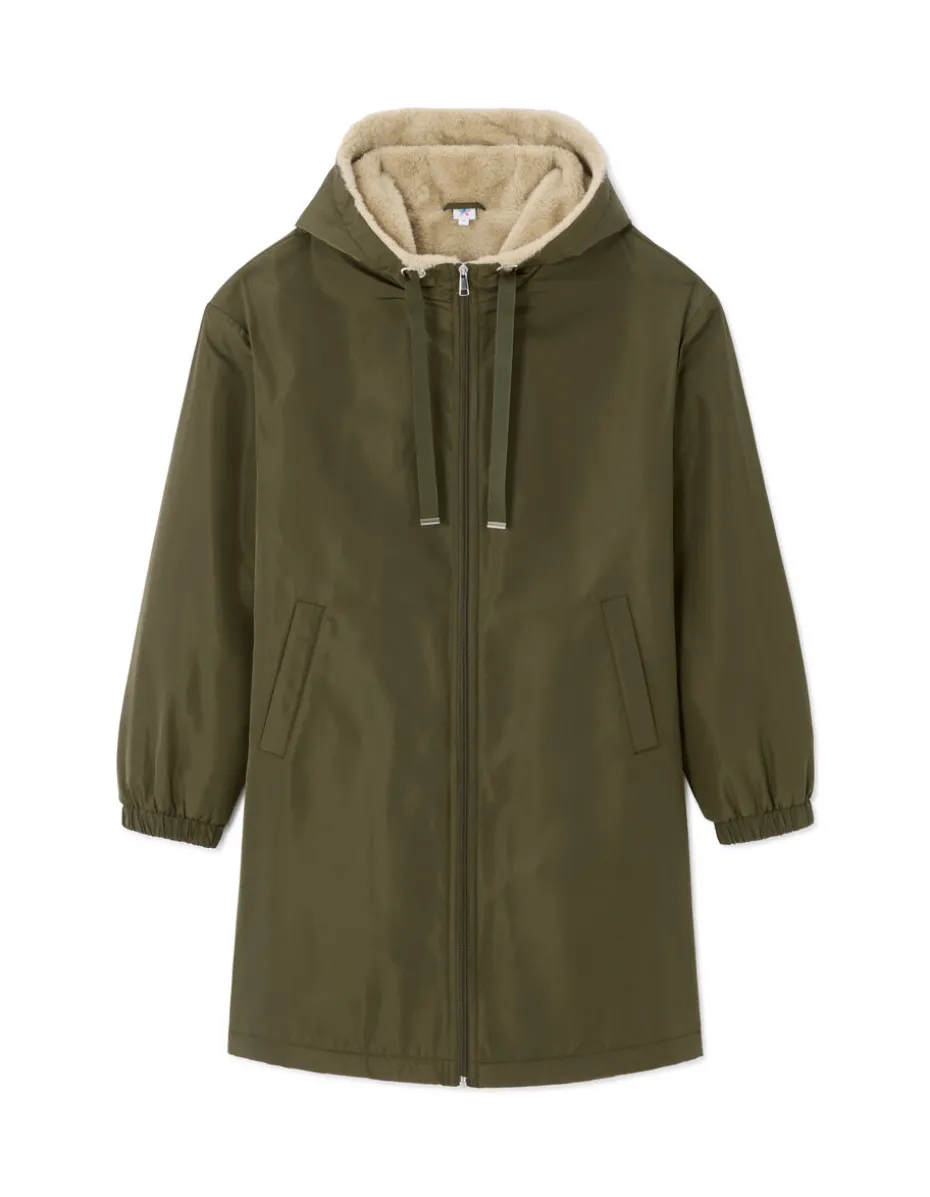 Lange parka met pluizige voering - kaki