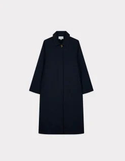 Lange trenchcoat met knopen - marineblauw
