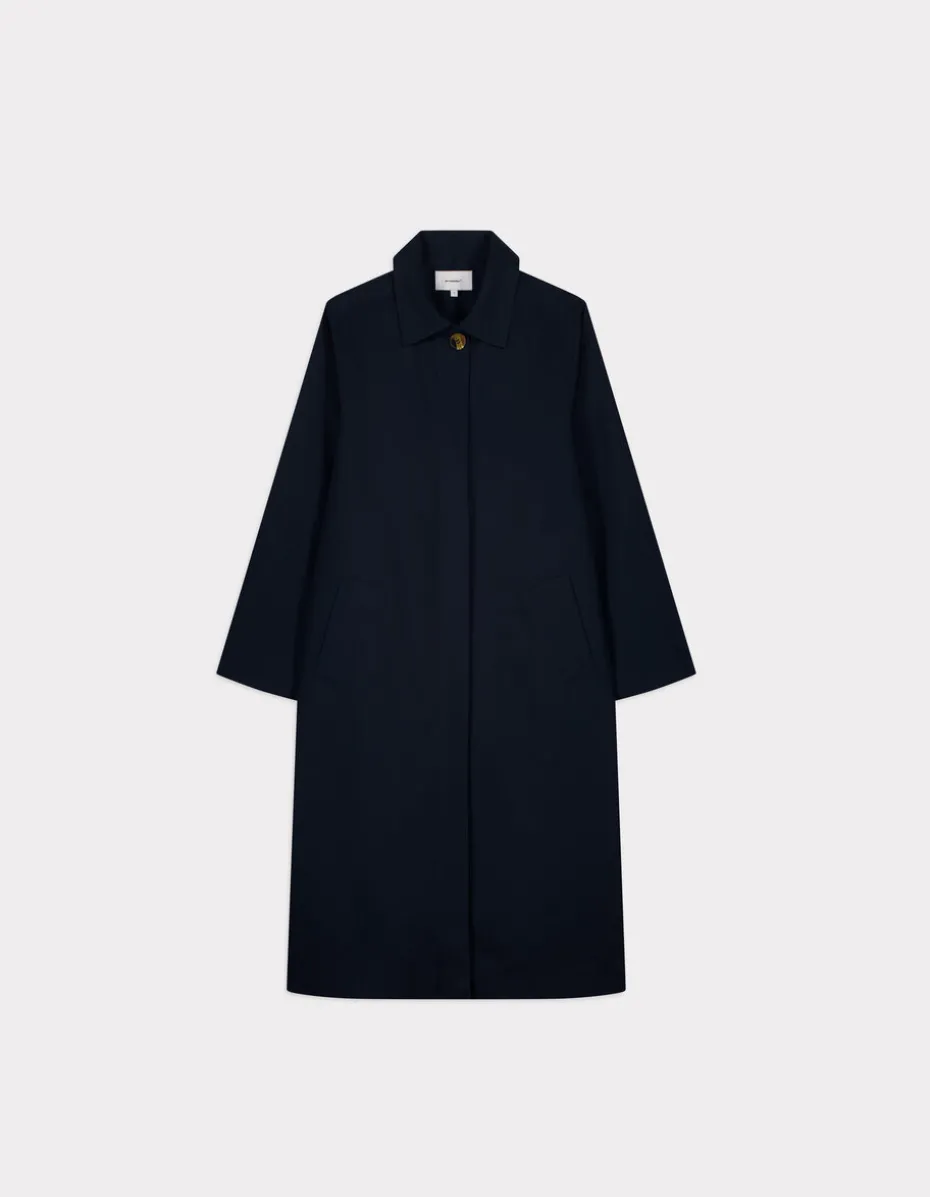 Lange trenchcoat met knopen - marineblauw