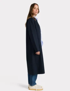 Lange trenchcoat met knopen - marineblauw